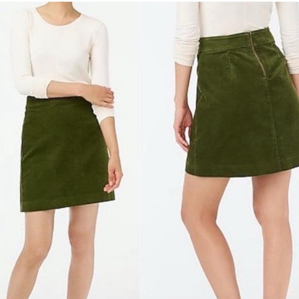 J. Crew Factory Corduroy A-Line Mini Skirt in Olive Green Size 00